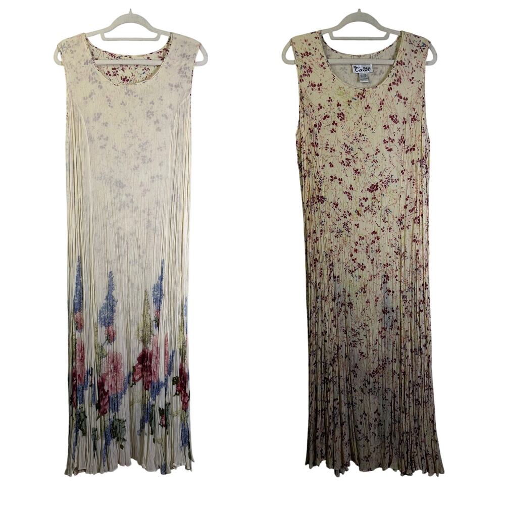 CAITE Dress Reversible‎ Large Vintage Crinkle Maxi Bohemian 90's Y2K Moi Kei